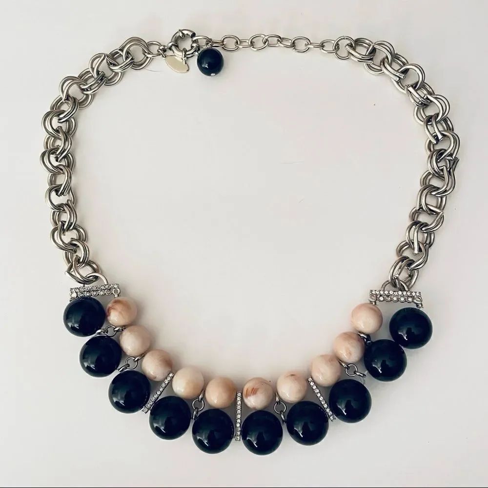 Vintage Y2K Fashion Ann Taylor Silver Double Layer Beaded Rhinestones Necklace